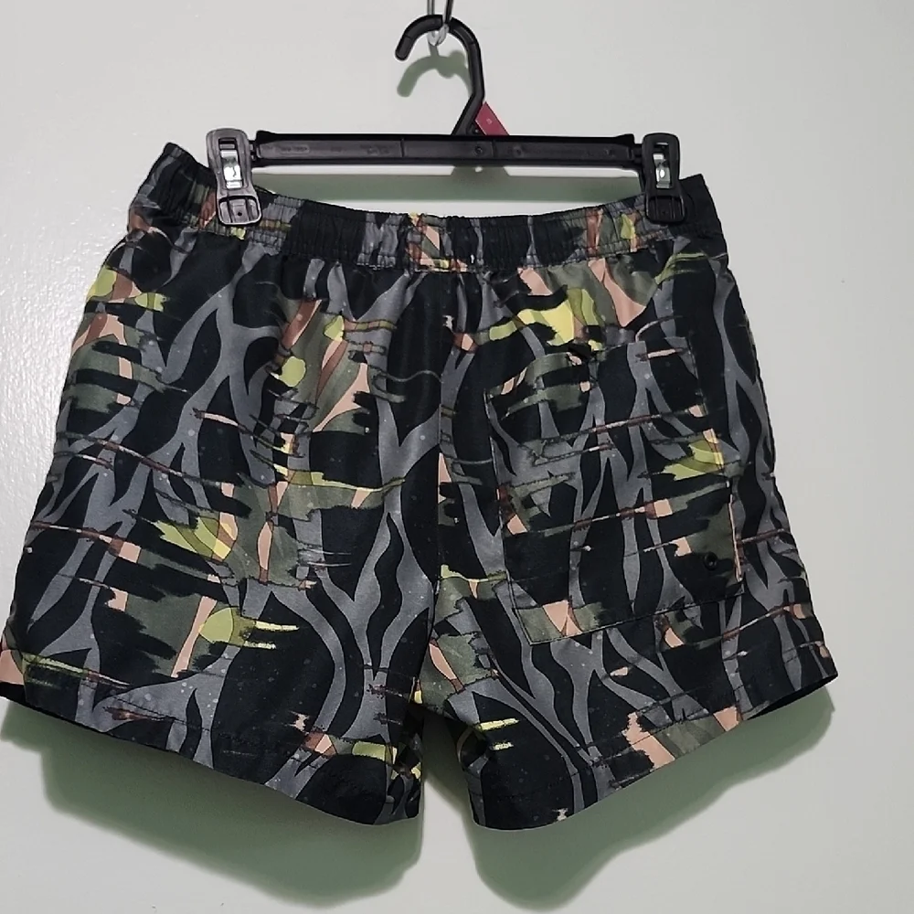 Topman Camouflage Swim Trunks - Black, Green, Tan